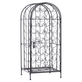 35 Bottle Wrought Iron Wine Rack Cabinet with Lock, Black