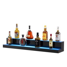 VEVOR LED Lighted Liquor Bottle Display, 2 Tiers 40 Inch Commercial Illuminated Home Bar Shelf, 2 Steps Whiskey Rack Stand, Acrylic Drink Shelves wit