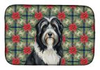 Black Bearded Collie Christmas PoinsettIas Dish Drying Mat Absorbent Dish Drying Mat Pad for Kitchen Counter Dish Drainer Mat for Countertop, 14 x 21