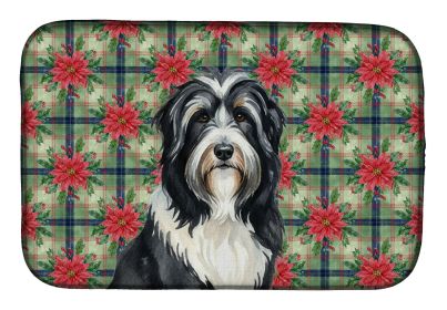 Black Bearded Collie Christmas PoinsettIas Dish Drying Mat Absorbent Dish Drying Mat Pad for Kitchen Counter Dish Drainer Mat for Countertop, 14 x 21