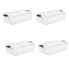 4 Pack 32 Quart Clear Underbed Storage Container with Latch Lid, Blue
