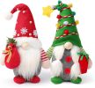 Set of 2 Christmas Gnome Plush Decorations, Xmas Farmhouse Tiered Tray Tree Christmas Decor Doll Collectible Figurines - Home Tabletop Elf Ornaments