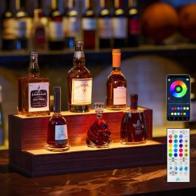 LED Lighted Liquor Bottle Display Shelf, 20 Inch Bar Display Shelf, DIY Illuminated Bottle Shelf with App & Remote Control, 2 Step Freestanding Holdi