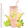 46 Oz Glass Tumbler with Straw and Lid Peach Glass Water Bottle with Natural Bamboo Lid 2 Slim and Boba Straws Silicone Sleeve Dishwasher Safe Car Ho
