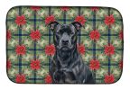 Black American Staffordshire Terrier Christmas PoinsettIas Dish Drying Mat Absorbent Dish Drying Mat Pad for Kitchen Counter Dish Drainer Mat for Cou
