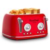 4 Slice Retro Style Toaster, Dual Control Toaster, 6 Browning Settings, Bagel/Defrost Functions, Removable Crumb Tray, Stainless Steel Housing 1650W,