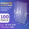 Clear Gusseted Poly Bags, 10 x 6 x 20 Inch. Pack of 100 Gusseted Plastic Bags 1 Mil Thick for Favors with Open Top. Clear Plastic Bags for Packaging