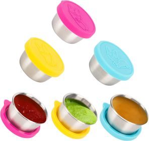 Salad Dressing Containers To Go;  6x1.5 oz Stainless Steel Food Containers with Lids;  Small Silicone Dipping Sauce Cups Toddler Snack Containers Lea