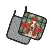 Red and White Basset Hound Christmas PoinsettIas Pair of Pot Holders Pair 7.5x7.5 Quilted Insulated Hot Pads Decorative Kitchen Gift Made in USA