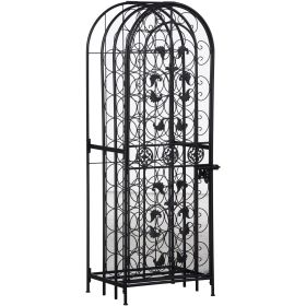 45 Bottle Wrought Iron Wine Rack Jail with Lock - Black