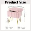 Multifunctional Vanity Stool with Storage, Makeup Chair and Shoe Changing Bench with 4 Gold Metal Legs, Upholstered Ottoman for Bedroom, Living Room,