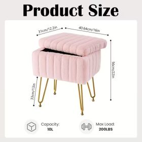 Multifunctional Vanity Stool with Storage, Makeup Chair and Shoe Changing Bench with 4 Gold Metal Legs, Upholstered Ottoman for Bedroom, Living Room,