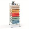 10 Drawer Rolling Storage Cart Organizer with Locking Wheels, Multi-Color Macaron Drawers, Metal Frame Mobile Utility Cart for Office, School, Home,