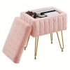 Multifunctional Vanity Stool with Storage, Makeup Chair and Shoe Changing Bench with 4 Gold Metal Legs, Upholstered Ottoman for Bedroom, Living Room,