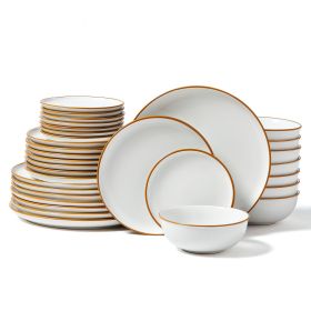 VEVOR Dinnerware Set, Service for 8 (32 PCS), Round Plates and Bowls Sets, Scratch Resistant Ceramic Dinner Ware, Dishwasher and Microwave Suitable K