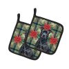 Black American Staffordshire Terrier Christmas PoinsettIas Pair of Pot Holders Pair 7.5x7.5 Quilted Insulated Hot Pads Decorative Kitchen Gift Made i