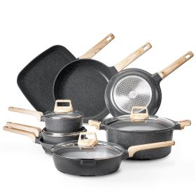 VEVOR 19 Piece Pots and Pans Set, Granite Nonstick Cookware Set, Induction Cookwares, Kitchen RV Cooking Sets with Frying, Sauce, Saute, Tempered Gla