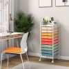 10 Drawer Rolling Storage Cart Organizer with Locking Wheels, Multi-Color Macaron Drawers, Metal Frame Mobile Utility Cart for Office, School, Home,