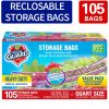 105 Count Reclosable Storage Bags, Fresh-keeping Bag, Heavy Duty Food Sorting Storage Bag, Food Preservation Sealed Bag, For Fruit, Grain, Vegetable