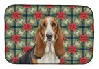 Tricolor and White Basset Hound Christmas PoinsettIas Dish Drying Mat Absorbent Dish Drying Mat Pad for Kitchen Counter Dish Drainer Mat for Countert