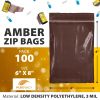Amber Zip Bags for Packaging, 6 x 8 Inches. Pack of 100 Brown Plastic Zip Baggies. Zip Poly Bags Reclosable. Polyethylene Reclosable Bag 3 Mil. Reclo