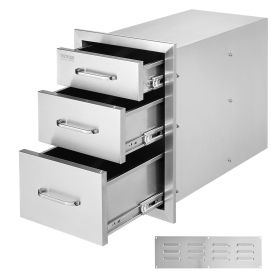 VEVOR Outdoor Kitchen Drawers 14" W x 20.3" H x 23" D, Flush Mount Triple Access BBQ Drawers Stainless Steel with Handle, BBQ Island Drawers for Outd