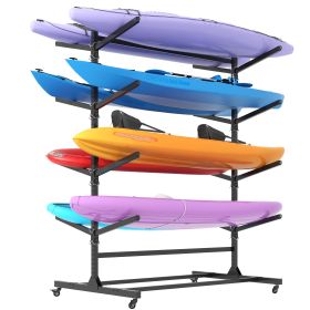 82"H Kayak Storage Rack, Heavy Duty Freestanding Kayak Storage Rack – Adjustable 8 Kayak Stand with Wheels for Garage, Indoor & Outdoor Use, 58"D*45.