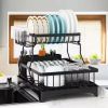 Detachable 2 Tier Dish Drying Rack with Drainboard, Rustproof Metal Dish Rack for Kitchen Countertop, Large Capacity Organizer for Plates Bowls Cups