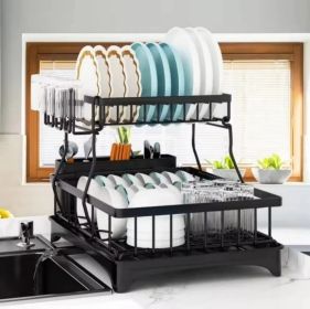 Detachable 2 Tier Dish Drying Rack with Drainboard, Rustproof Metal Dish Rack for Kitchen Countertop, Large Capacity Organizer for Plates Bowls Cups