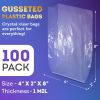 Clear Gusseted Poly Bags, 4 x 2 x 8 Inch. Pack of 100 Gusseted Plastic Bags 1 Mil Thick for Favors with Open Top. Clear Plastic Bags for Packaging Co