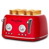 4 Slice Retro Style Toaster, Dual Control Toaster, 6 Browning Settings, Bagel/Defrost Functions, Removable Crumb Tray, Stainless Steel Housing 1650W,