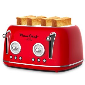 4 Slice Retro Style Toaster, Dual Control Toaster, 6 Browning Settings, Bagel/Defrost Functions, Removable Crumb Tray, Stainless Steel Housing 1650W,