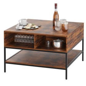Farmhouse Flip Top Coffee Table with Storage – 31.5" Rustic Wood Grain Table, Hidden Storage Compartment for Living Room, Sturdy Metal Frame – Easy t
