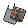 Black American Staffordshire Terrier Christmas PoinsettIas Pair of Pot Holders Pair 7.5x7.5 Quilted Insulated Hot Pads Decorative Kitchen Gift Made i
