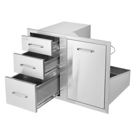 VEVOR Outdoor Kitchen Door Drawer Combo 29.5" W x 22.6" H x 21.7''D, Access Door/Triple Drawers with Propane Drawer and Adjustable Garbage Ring, Perf