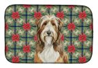 Brown Bearded Collie Christmas PoinsettIas Dish Drying Mat Absorbent Dish Drying Mat Pad for Kitchen Counter Dish Drainer Mat for Countertop, 14 x 21