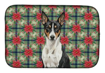 Black and White Basenji Christmas PoinsettIas Dish Drying Mat Absorbent Dish Drying Mat Pad for Kitchen Counter Dish Drainer Mat for Countertop, 14 x