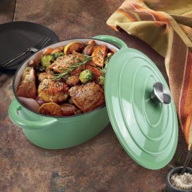 Cast iron soup POTS are suitable for various tools, such as ceramic, gas, induction cookers or barbecue grills. It can be used for cooking, baking an (Color: Light green)
