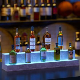 LED Lighted Liquor Bottle Display Shelf, 37 Inch Bar Display Shelf, DIY Illuminated Bottle Shelf with App & Remote Control, 2 Step Freestanding Holdi (Color: as Pic)
