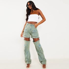 Women's High-Waist Cargo Pants Loose Fit Convertible Pants with Zip-Off Legs to Shorts Cotton Twill for All Seasons (size: size 14)