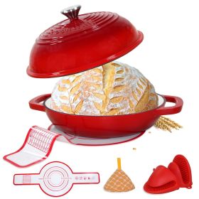 Enameled Cast Iron Dutch Oven with Lid,11" Bread Oven,6 Quart Enamel Bread Pan,Dutch Oven for Sourdough Baking-with Silicone Mat,Thick Enamel Oven Pa (Color: Red)