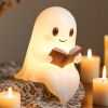 Cute Ghost Reading Book Lamp, Cute Halloween Ghost Night Light, Light up Ghosts Halloween Decorations for Indoor Home Table Centerpiece Bedroom Shelf