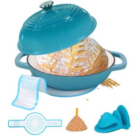 Enameled Cast Iron Dutch Oven with Lid,11" Bread Oven,6 Quart Enamel Bread Pan,Dutch Oven for Sourdough Baking-with Silicone Mat,Thick Enamel Oven Pa (Color: teal)