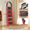 5 Step Ladder with Anti-Slip Pedals, Foldable Steel Step Stool with Tool Tray, 300LBS Capacity Portable Ladder for Home, Kitchen, Library, Office