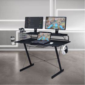 Techni Sport TS-200 Carbon Computer Gaming Desk with Shelving, Black (Color: as Pic)